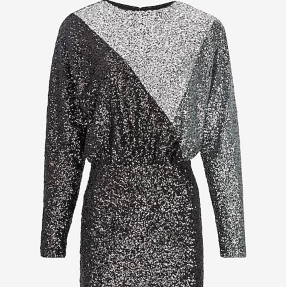 Express Color Block Sequin Strong Shoulder Mini Dress